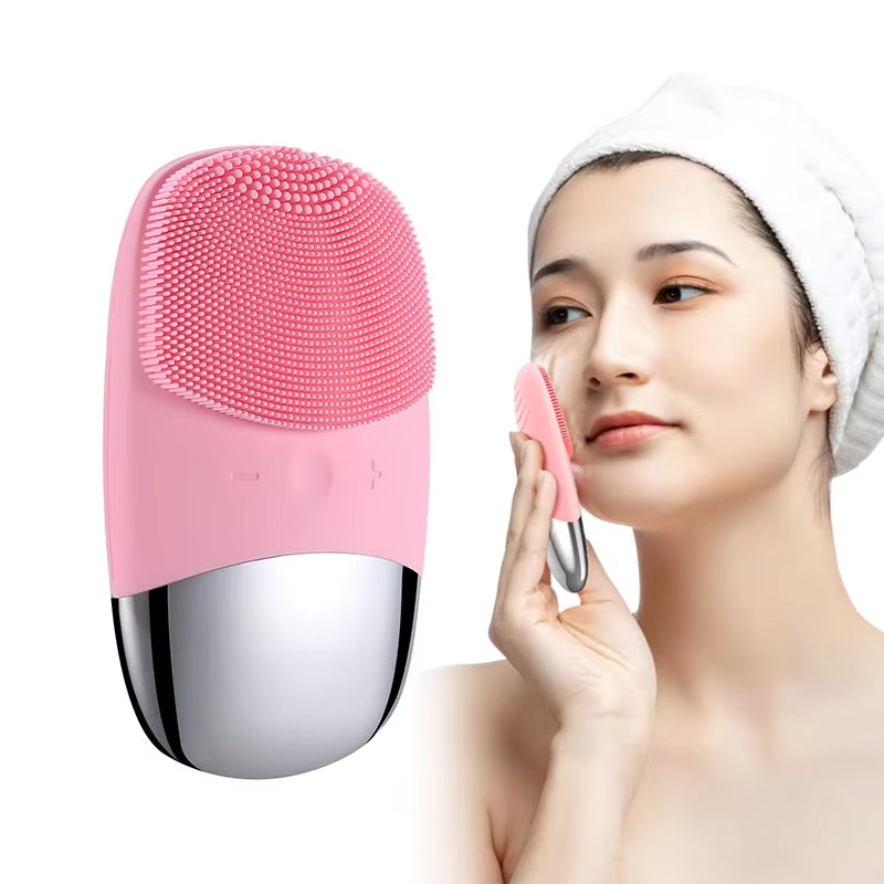 Square Electric Facial Cleansing Brush Silicone Rechargeable Introducer Beauty Device Ultrasonic Face Cleaning Massage Tool